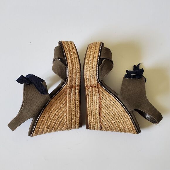 Tori Burch Canvas Espadrille Sandals Khaki Green Jute Wedge Open Toe Summer - Picture 4 of 12